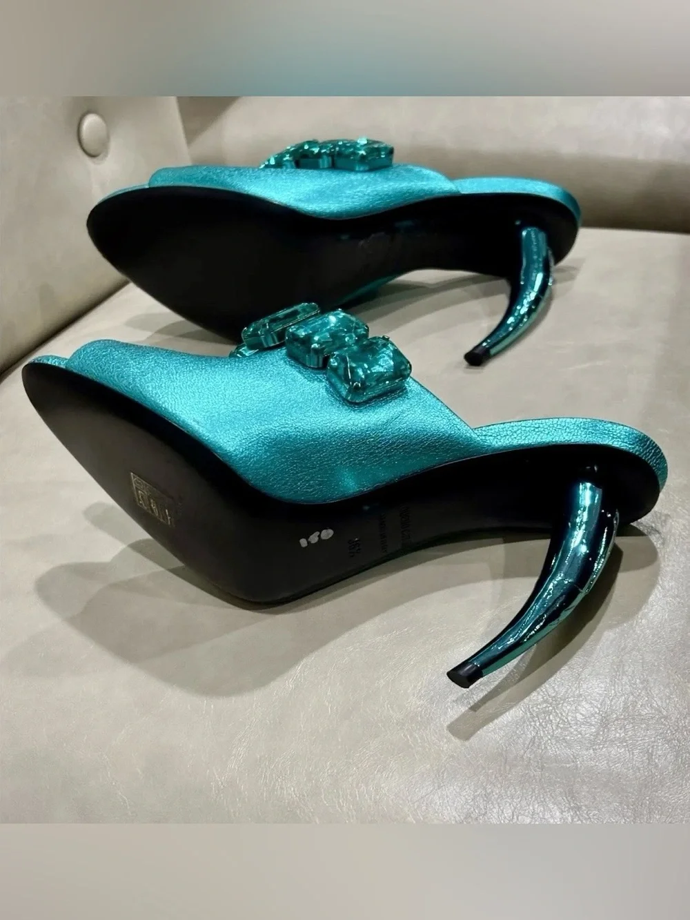 Roberto Cavalli  Turquoise Crystal Heels  EUR size 36.5.   US 6. Comes With COA.